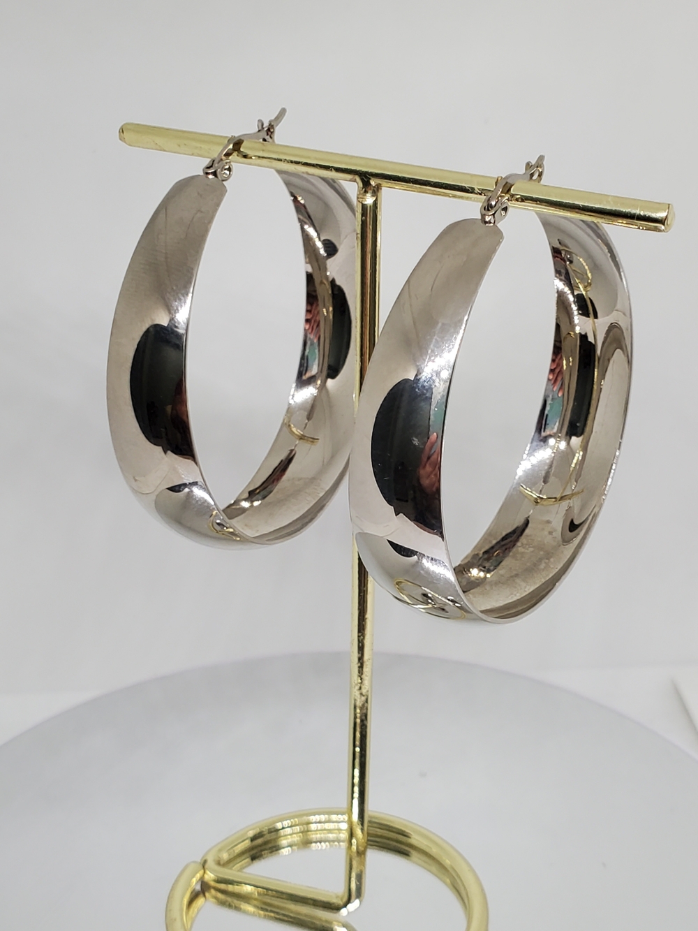 NEW! 18K White Gold Sterling  Silver Plated Chunky Thick Large Hoop Earrings